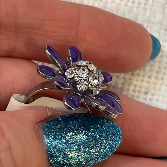 💐5/25 purple enamel sunflower bold large statement ring stretch band rhinestone - Picture 4 of 7
